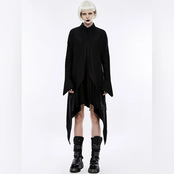 Gothic Bat Wings Shirt Dress - Black - Picture 1 of 5